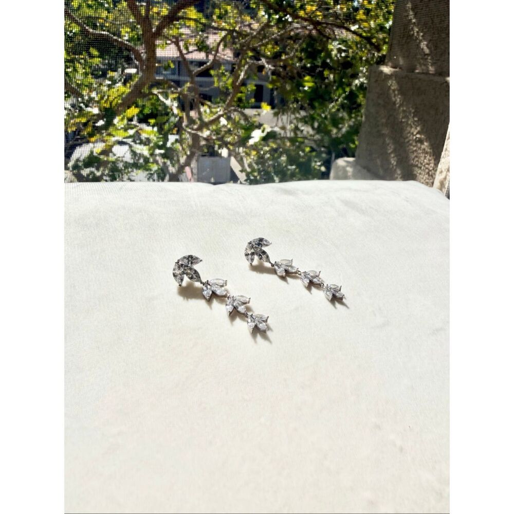 Eliot Danori Silver Tone Cubic Zirconia Marquise Drop Statement Earrings